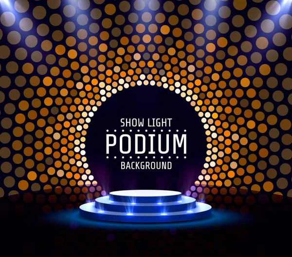 Színpad pódium világítással, Színpad Podium jelenet díjátadó ünnepség arany háttér. — Stock Vector