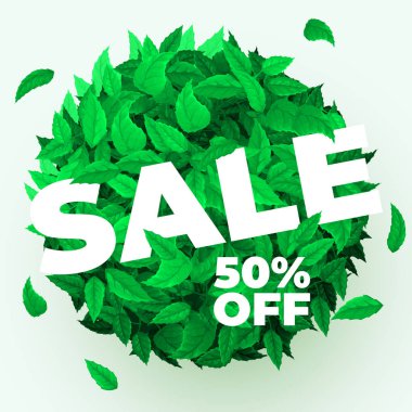 Summer or spring sale. Background with fresh green leaves. Leaf concept.
