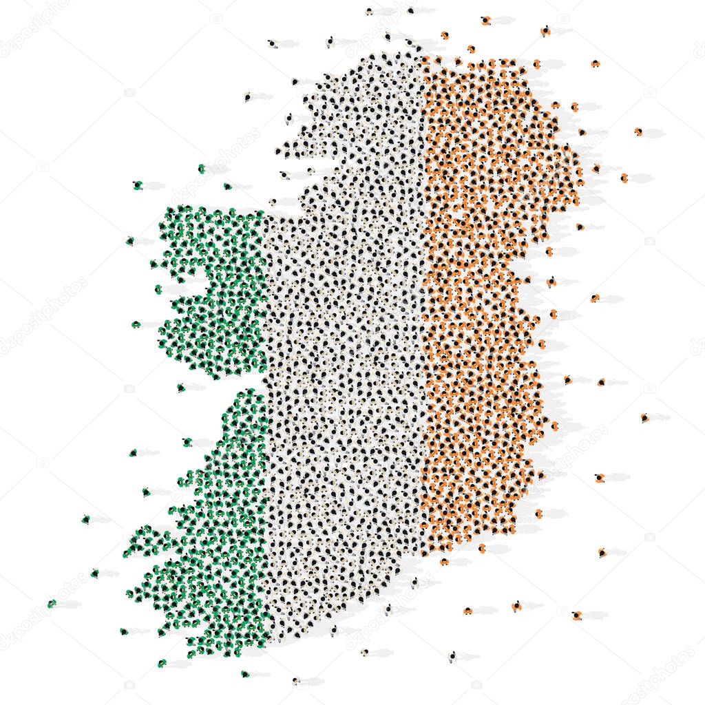 Large group of people in the shape of Ireland flag. Republic of Ireland. Election or referendum concept.