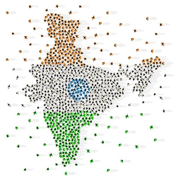 Stor grupp människor i form av indiska flaggan. Republiken Indien. — Stock vektor