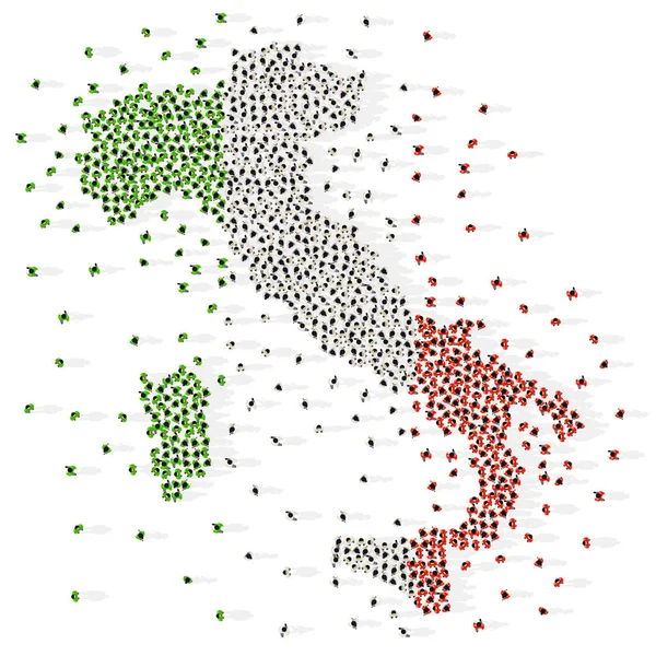 Grande gruppo di persone a forma di bandiera della Repubblica Italiana. Italia . — Vettoriale Stock