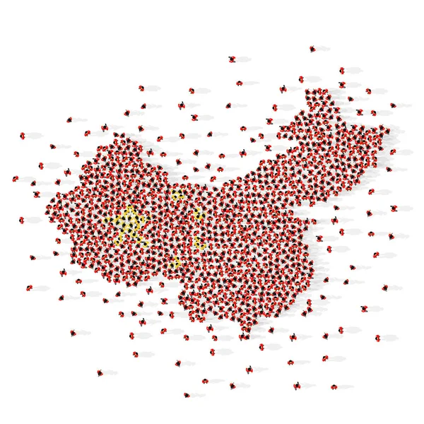 Duża grupa ludzi w kształcie flagi Chin. Chińskiej Republiki Ludowej. Pojęcie populacji. — Wektor stockowy