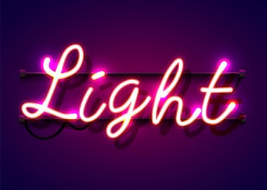 Neon işareti, karanlık arka planda Işık kelimesi. Tasarım, tebrik kartı, afiş için Gece hayatı Arka Plan.