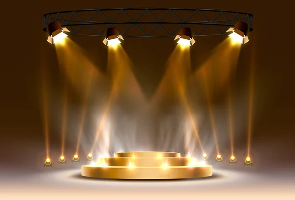 Zlatý pódiu je vítěz nebo oblíbený na pozadí světla. — Stockový vektor