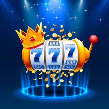 Kral yuvaları mavi arka plan üzerinde 777 afiş casino.