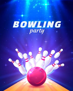 Bowling club poster with the bright background. clipart