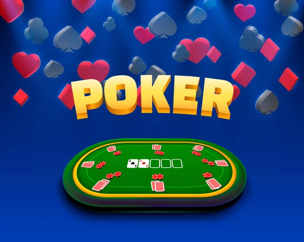 Poker chips e carte casino banner. Isolato su fondo oro . — Vettoriale Stock
