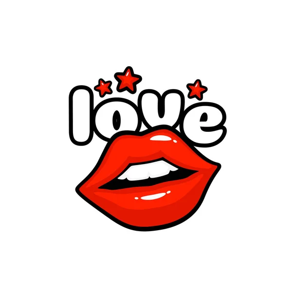 Etiqueta de amor adesivo. Um beijo de uma mensagem. Lábios vermelhos . — Vetor de Stock