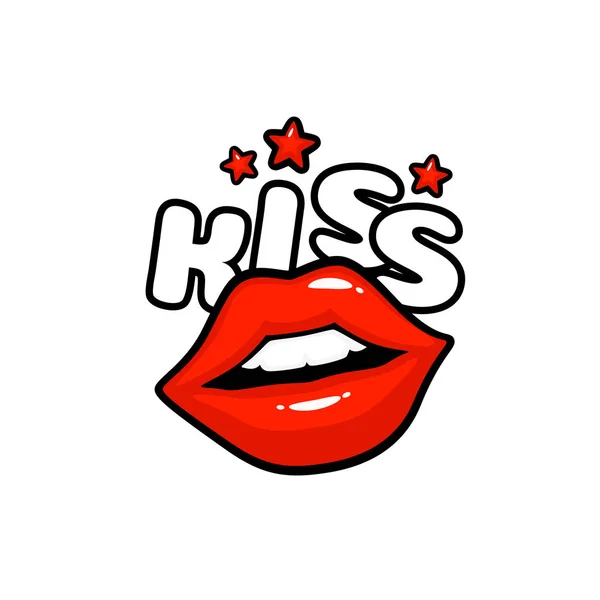 Kiss label sticker. A kiss of a message. Red lips. — Stock Vector