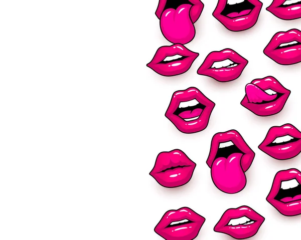 Bedek rode lippen, een verzameling van verschillende vormen, textuur achtergrond. — Stockvector