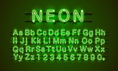 Neon yazı tipi şehir. Neon yeşil yazı tipi. Lamba yeşil yazı tipi. Alfabe yazı tipi.