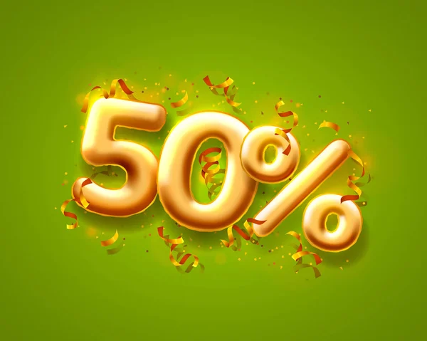Verkauf 50% Rabatt auf Ballonnummer auf grünem Hintergrund. — Stockvektor