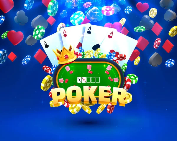 Póker zsetonok és kártyák kaszinó banner. Sötét háttérrel elszigetelve. — Stock Vector