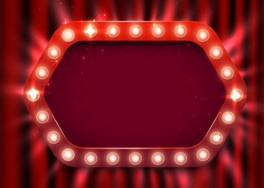 Retro ışık işareti. Perde arkasında klasik tarz pankart. Zaman kavramını göster.