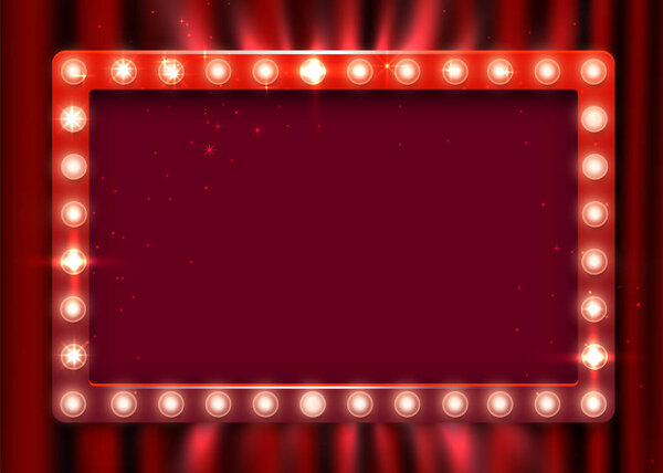 Ретро-световой знак. Баннер винтажного стиля на фоне занавеса. Концепция шоу времени
.