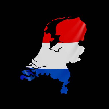 Harita şeklinde Hollanda bayrağı asılı. Hollanda. Hollanda ulusal bayrak kavramı.