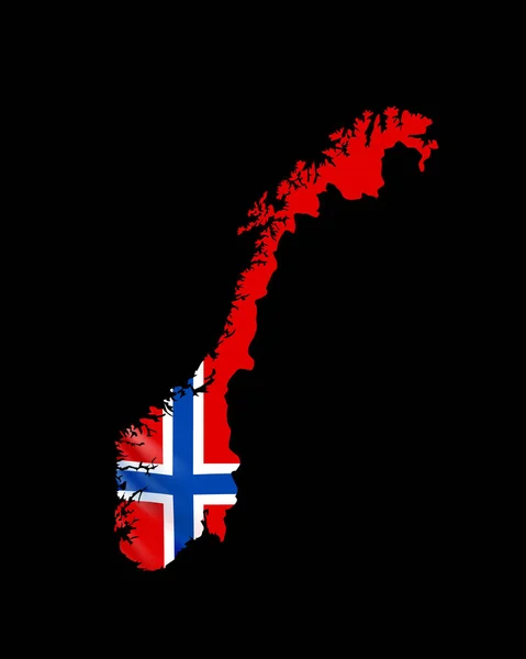 Hängande Norge flagga i form av karta. Konungariket Norge. Flagga-konceptet. — Stock vektor