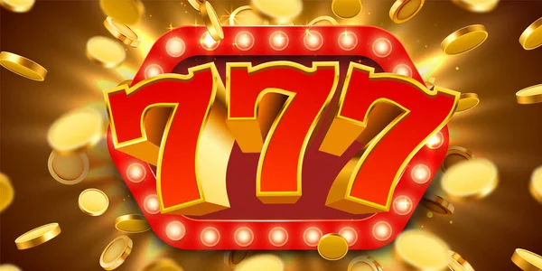 Jackpot 777 tecken med guld realistisk 3D-mynt bakgrund. — Stock vektor