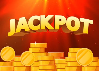 Altın gerçekçi 3D madeni paralarla büyük ikramiye işareti.