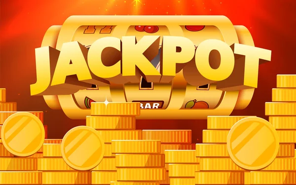 La machine à sous avec des pièces d'or volantes gagne le jackpot. Grand concept de victoire . — Image vectorielle