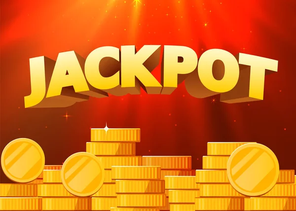 Jackpot-Zeichen mit Gold realistischen 3D-Münzen Hintergrund. — Stockvektor