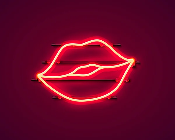 Aufkleber mit neonfarbenem Kuss. rotes sexy Symbol Banner. — Stockvektor