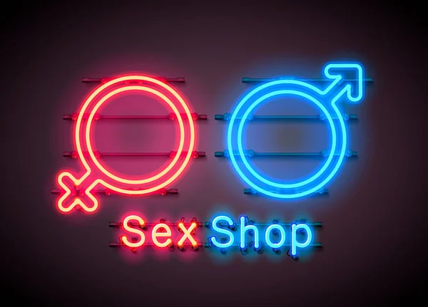Neonová sexuální prodejna. Červený Transparent se symbolem. — Stockový vektor