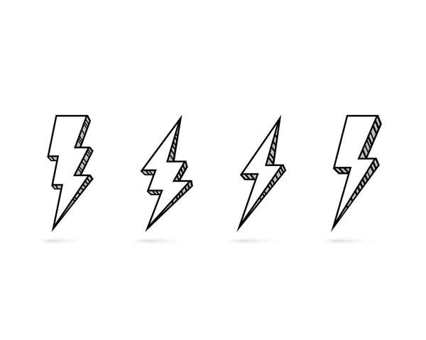 Elektrischer Blitz, eine Reihe von Symbolen auf weißem Hintergrund. — Stockvektor