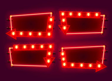 Neon çerçeve ok koleksiyonu. şablon tasarım ögesi.