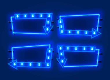 Neon çerçeve ok koleksiyonu. şablon tasarım ögesi.