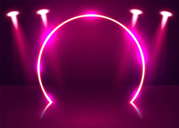 Neon ışıklı podyum fütüristik arka plan gösteriyor. Vektör — Stok Vektör