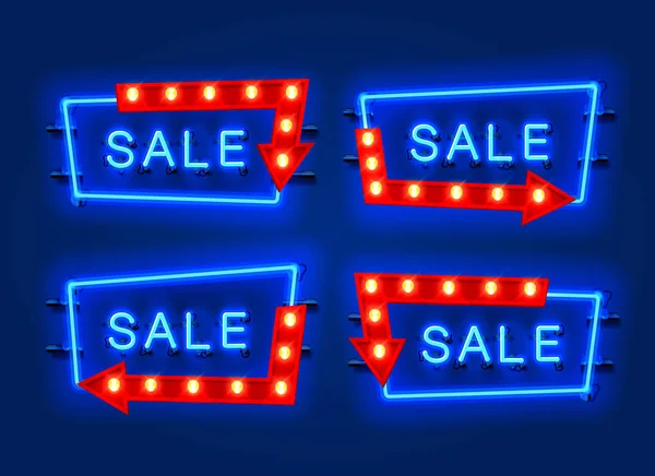 Neon verkoop frame pijl set collectie. template ontwerp-element. — Stockvector