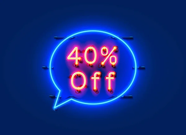 Neon chat frame 40 off text banner. Night Sign board. — 스톡 벡터