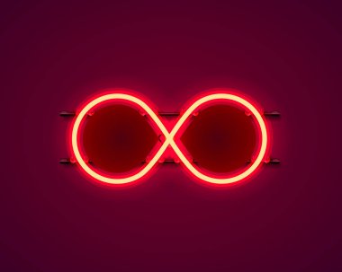 Kırmızı arkaplanda sonsuzluk neon sembolü.