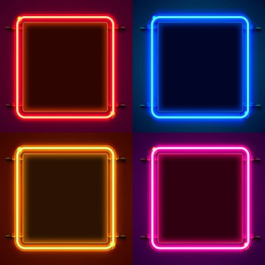 Neon çerçeve işareti kare şeklinde. Renk ayarla. şablon tasarım öğesi.