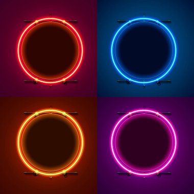 Çember şeklinde neon çerçeve işareti. Rengi ayarla. şablon tasarım ögesi.
