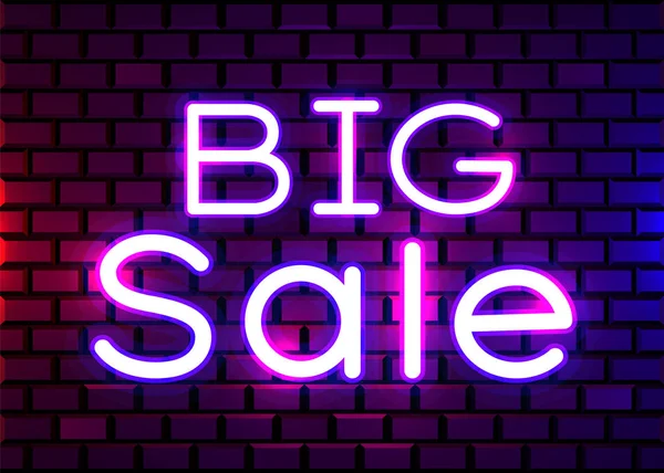 Neon sign, Big Sale on dark background. Discount Background for your design, greeting card, banner. — 스톡 벡터