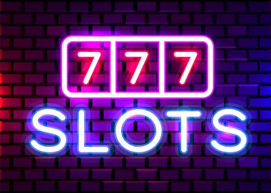 Neon 777 Casino yuvaları işareti. Casino neon tabelası. Online casino konsepti.