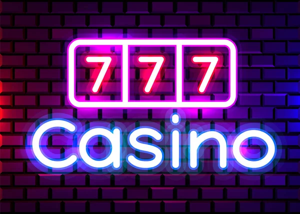 Neon 777 Casino slots assinar. Sinalização de néon do casino. Conceito de casino online . — Vetor de Stock
