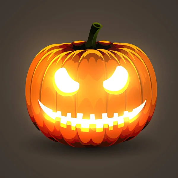 Calabaza de Halloween con ojos brillantes sobre fondo oscuro . — Vector de stock