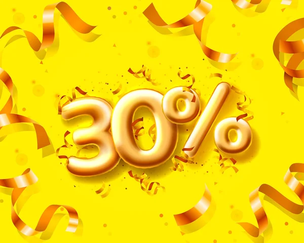 Πώληση 30 off αριθμός Μπαλόν στο κίτρινο φόντο. — Διανυσματικό Αρχείο