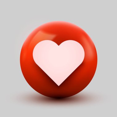 3d Kalp Topu işareti Emoticon Sosyal Ağ için Simge Tasarımı. Modern Emoji.