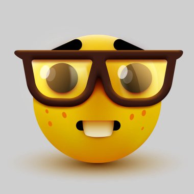 İnek suratlı emoji, gözlüklü zeki ifade. İnek ya da öğrenci.