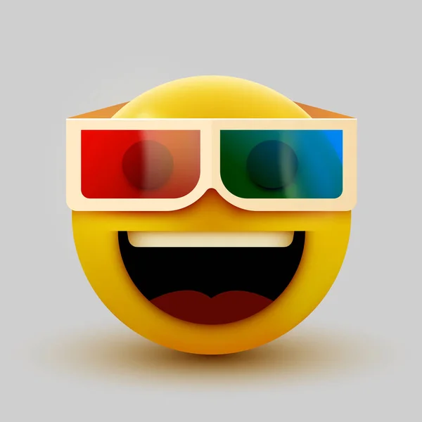 Emoji with 3d glasses, emoticon watching 3d movie, 3d rendering. — Stock Vector