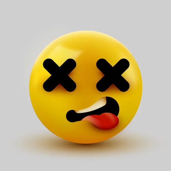 Een emoji met een dood gezicht. Cross eyes emoticon 3d weergave. — Stockvector