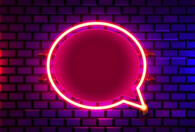 Sohbet şeklinde neon çerçeve işareti. şablon tasarım ögesi.