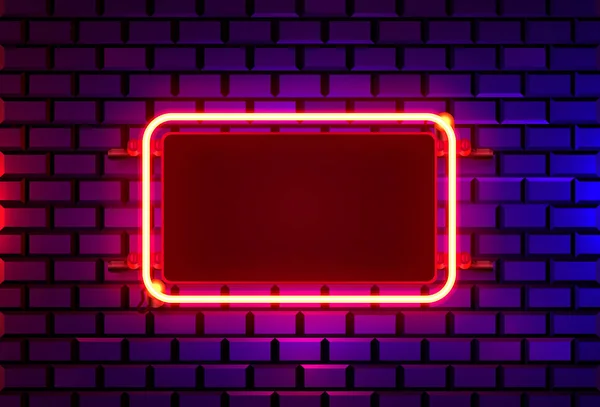 Neon frame on a brick colored wall. template design element. — Stock Vector