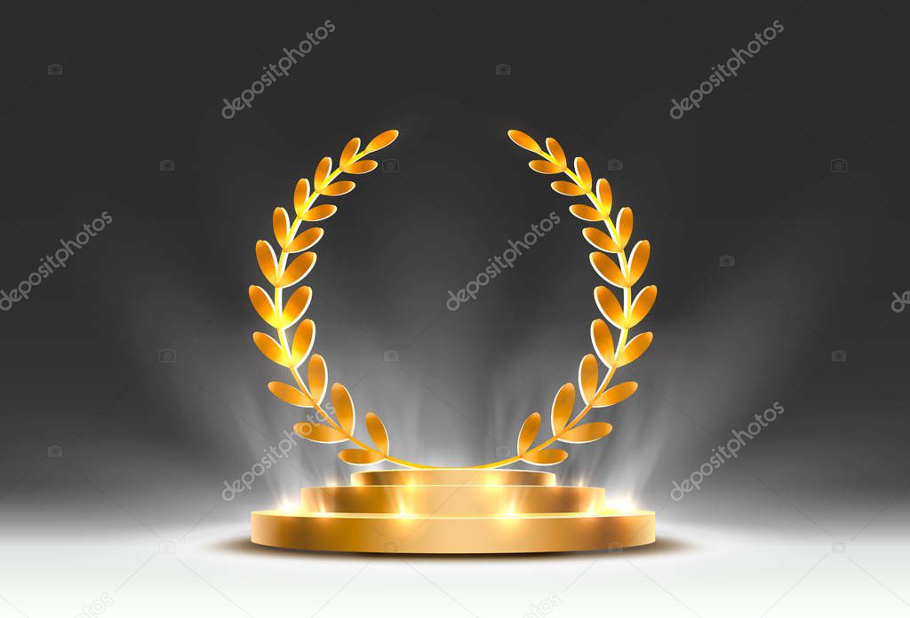 Stage podium with lighting, Stage Podium Scene with for Award Ceremony on orange Background.