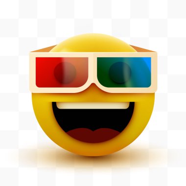 3D gözlüklü Emoji, 3D film izleyen emoticon, 3D görüntüleme.