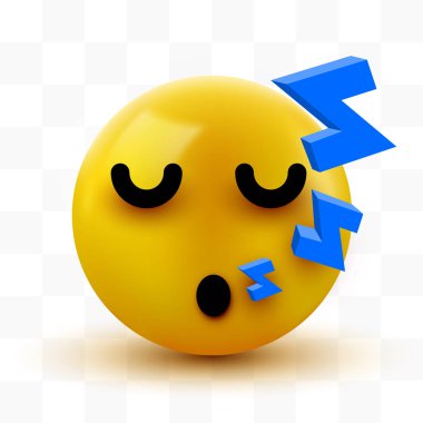 Emoji sarı uyuyan surat. Tatlı Uyuyan Duygu. Sohbet veya ileti için 3d illüstrasyon.
